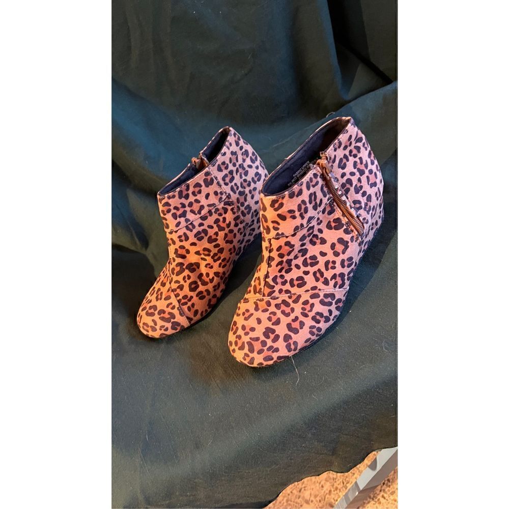 Piper Girls Women's Animal Print Size Zip Wedge Ankle Boots Brown BlackSize 4M - Picture 4 of 8